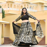 Black Georgette Tikdi Work Lehenga Set