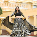 Black Georgette Tikdi Work Lehenga Set