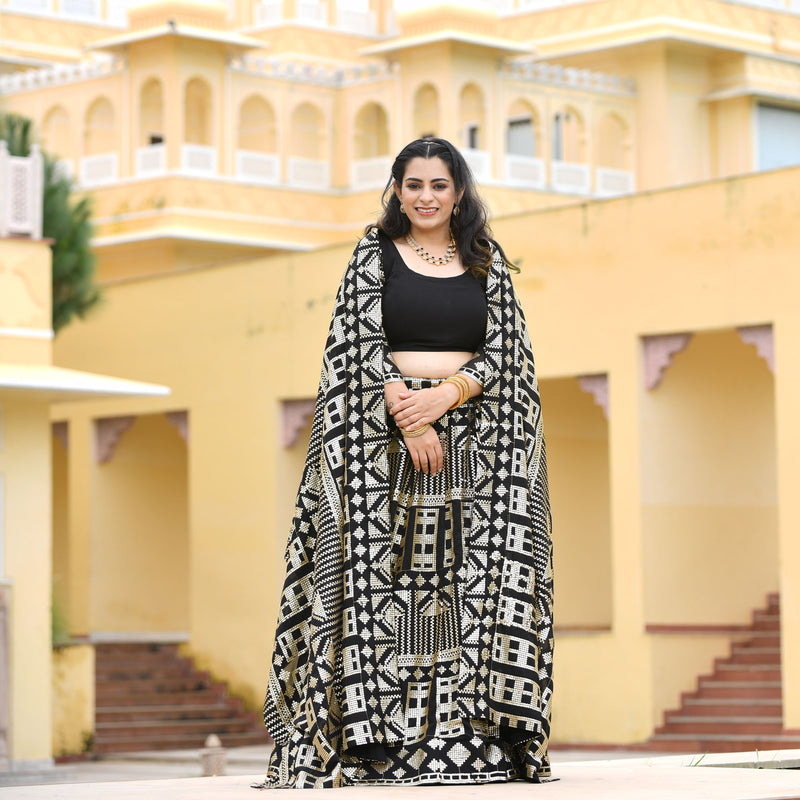 Black Georgette Tikdi Work Lehenga Set