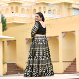 Black Georgette Tikdi Work Lehenga Set