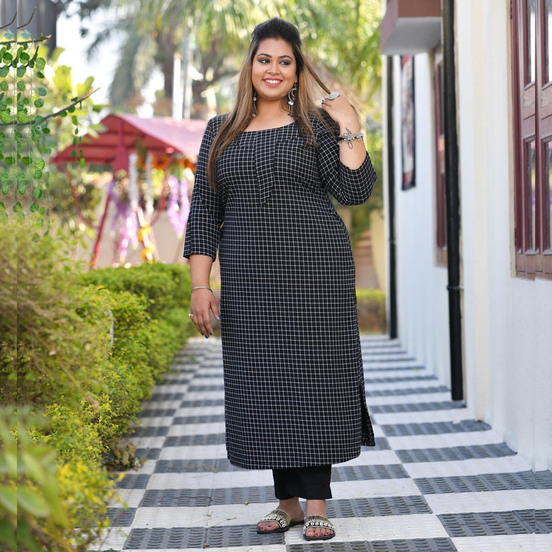 Black & White Checked Woollen Kurta