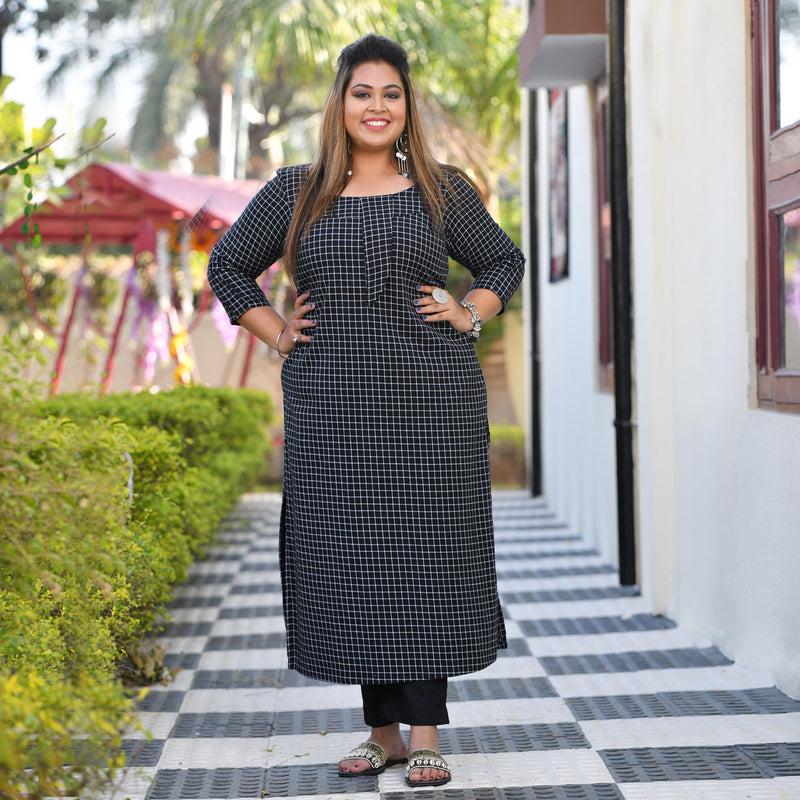 Black & White Checked Woollen Kurta