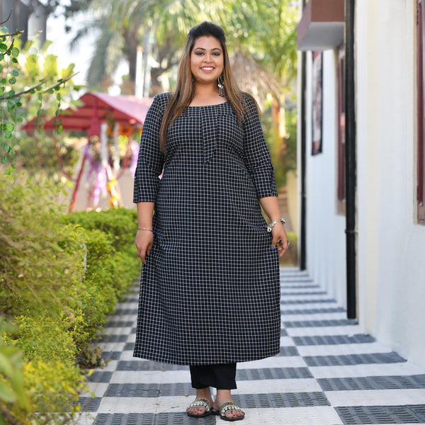 Black & White Checked Woollen Kurta