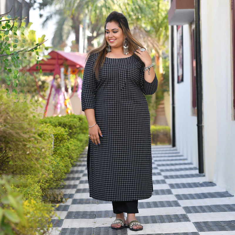 Black & White Checked Woollen Kurta