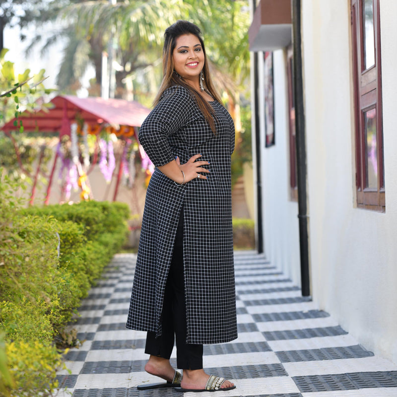 Black & White Checked Woollen Kurta