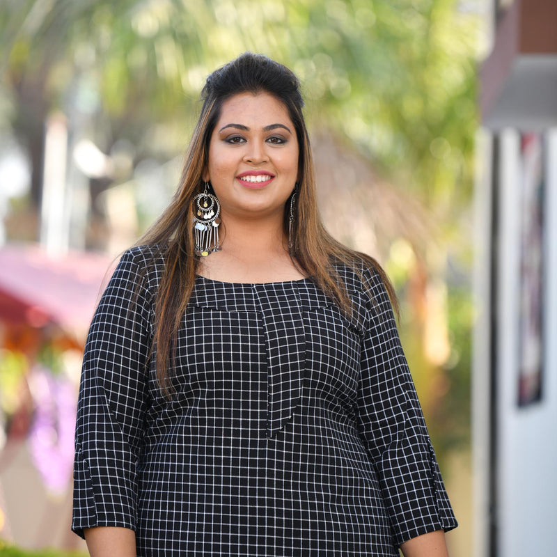 Black & White Checked Woollen Kurta