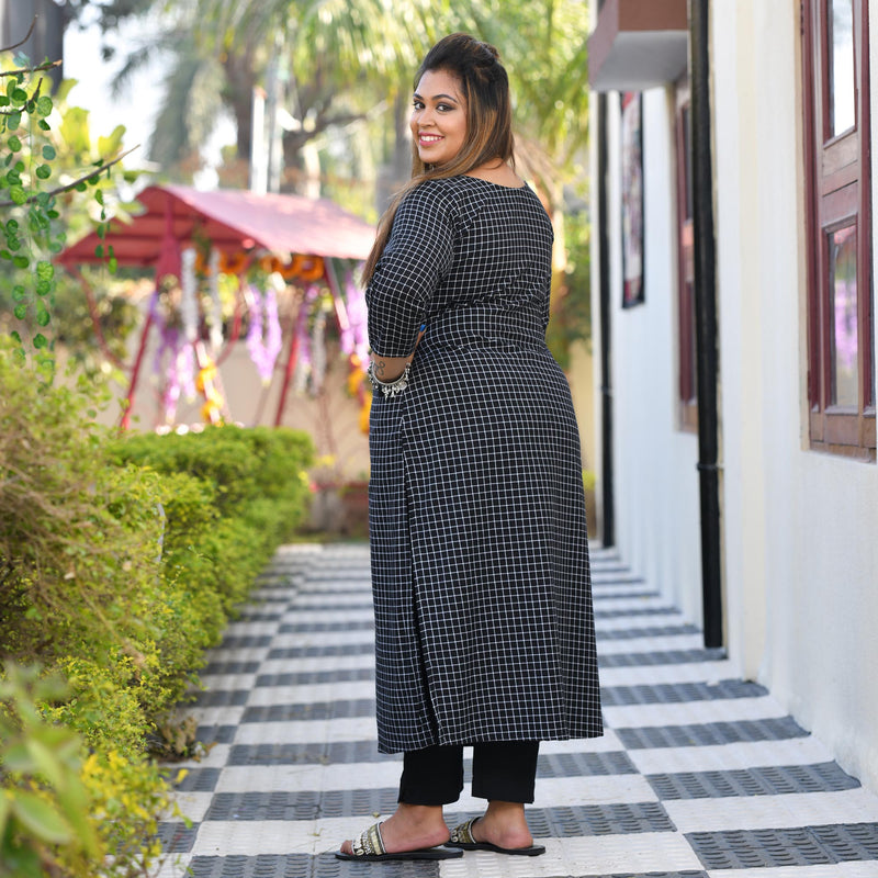 Black & White Checked Woollen Kurta