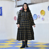 Woollen Yellow Black Checked Dress