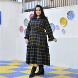 Woollen Yellow Black Checked Dress
