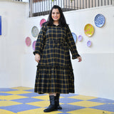 Woollen Yellow Black Checked Dress