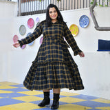 Woollen Yellow Black Checked Dress