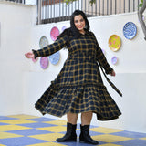 Woollen Yellow Black Checked Dress