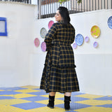 Woollen Yellow Black Checked Dress