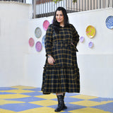 Woollen Yellow Black Checked Dress