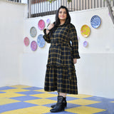 Woollen Yellow Black Checked Dress