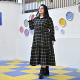 Woollen Yellow Black Checked Dress