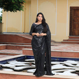 Pepper Black Sequin Embroidered Drape Saree