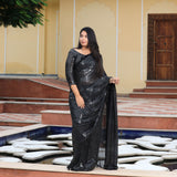 Pepper Black Sequin Embroidered Drape Saree