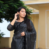 Pepper Black Sequin Embroidered Drape Saree