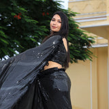 Pepper Black Sequin Embroidered Drape Saree