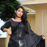 Pepper Black Sequin Embroidered Drape Saree