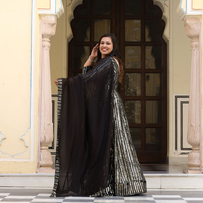 Sparkling Night Embroidered Pure Georgette Anarkali Dress