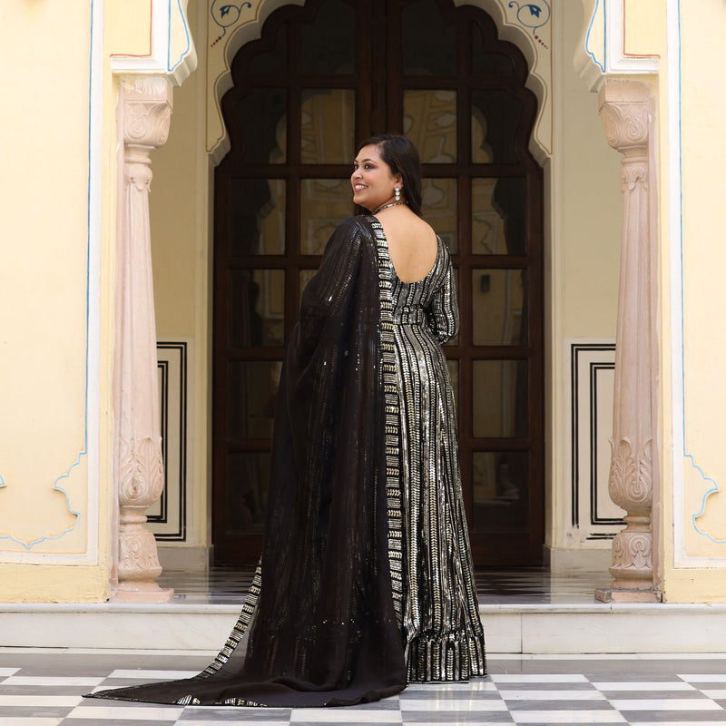 Sparkling Night Embroidered Pure Georgette Anarkali Dress