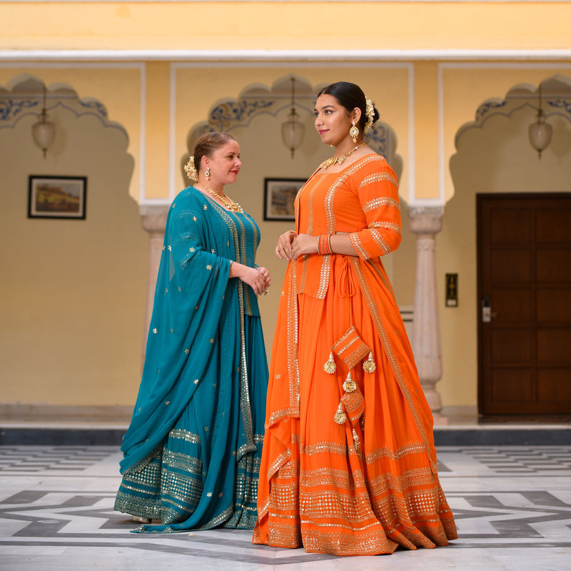 Mayura Blue Sequin Embroidered Lehenga  Set