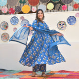 Cobalt Blue Floral Chikan Lace Cotton Anarkali Set