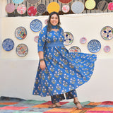 Cobalt Blue Floral Chikan Lace Cotton Anarkali Set
