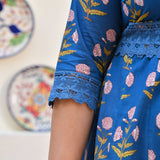 Cobalt Blue Floral Chikan Lace Cotton Anarkali Set