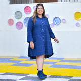 Fun Blue Woollen Shirt Dress