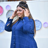 Fun Blue Woollen Shirt Dress