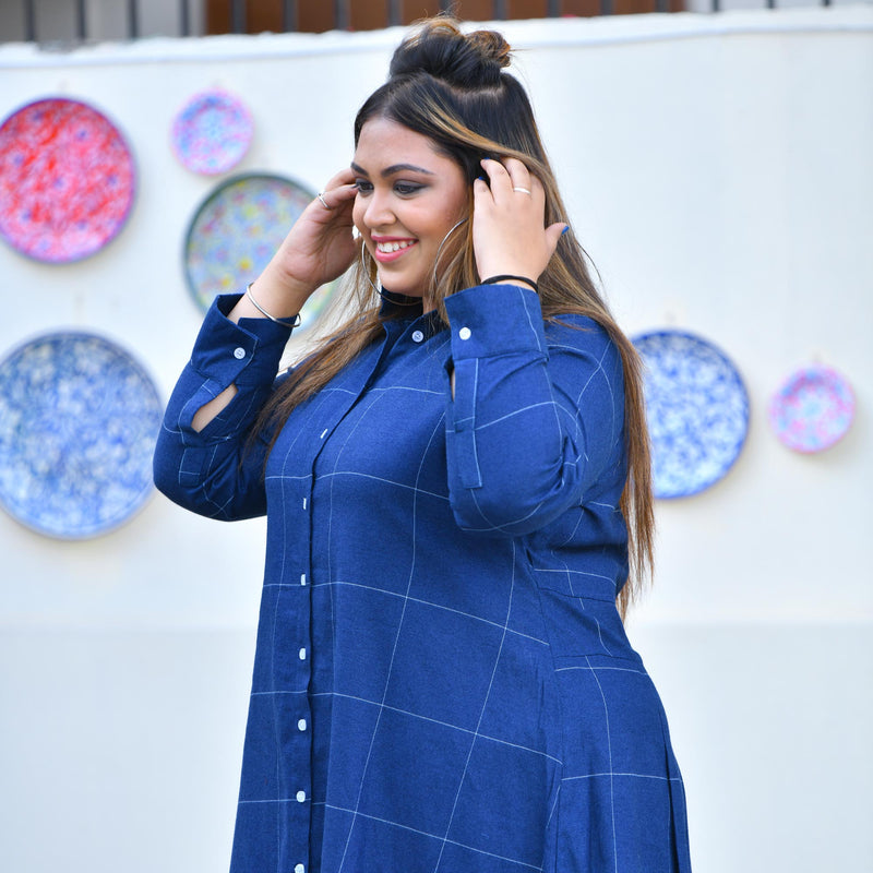 Fun Blue Woollen Shirt Dress