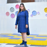Fun Blue Woollen Shirt Dress