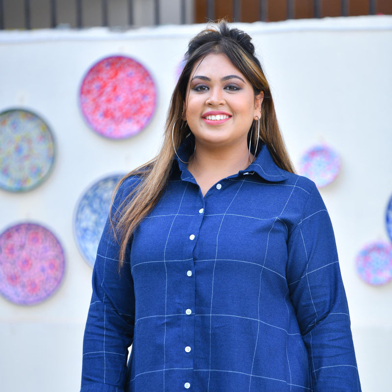 Fun Blue Woollen Shirt Dress