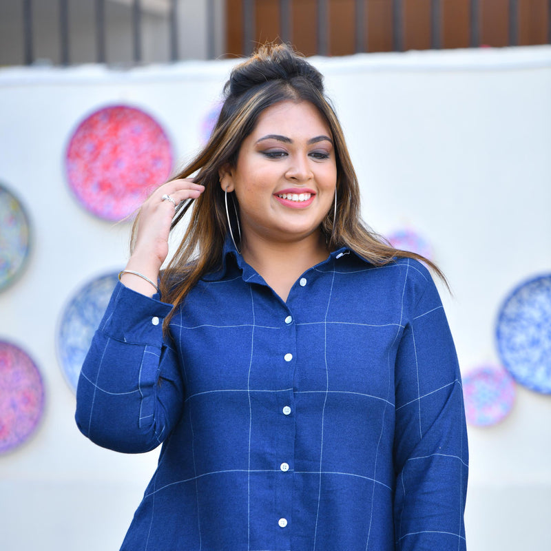 Fun Blue Woollen Shirt Dress