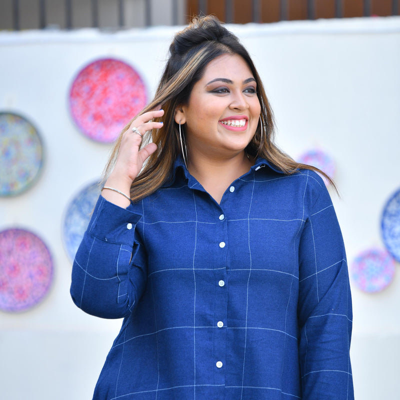 Fun Blue Woollen Shirt Dress