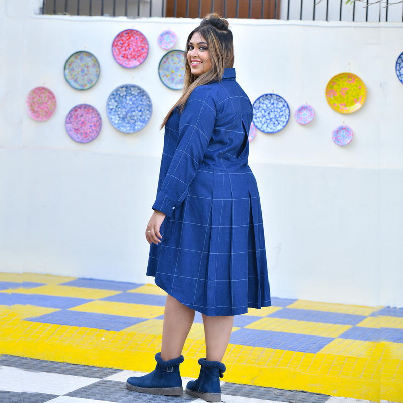 Fun Blue Woollen Shirt Dress