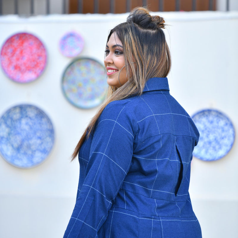Fun Blue Woollen Shirt Dress