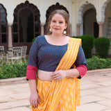 Navy Blue & Rani Checks Blouse