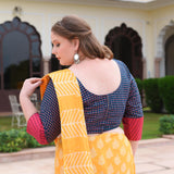 Navy Blue & Rani Checks Blouse
