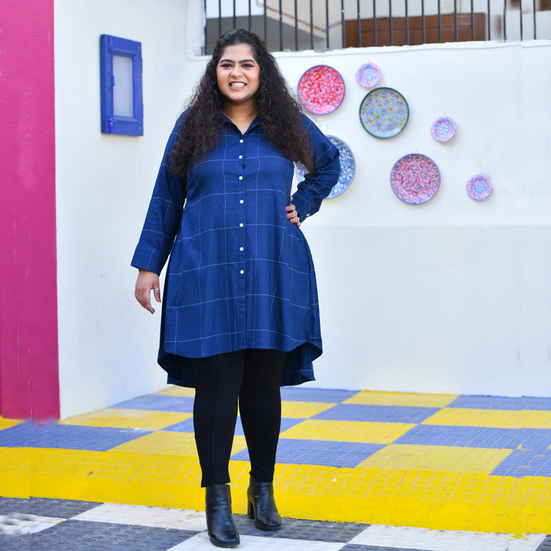 Fun Blue Woollen Shirt Dress