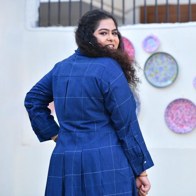 Fun Blue Woollen Shirt Dress
