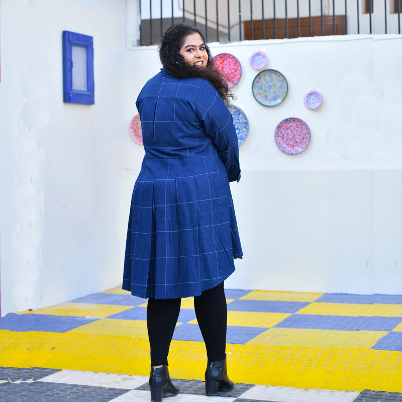 Fun Blue Woollen Shirt Dress