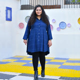 Fun Blue Woollen Shirt Dress