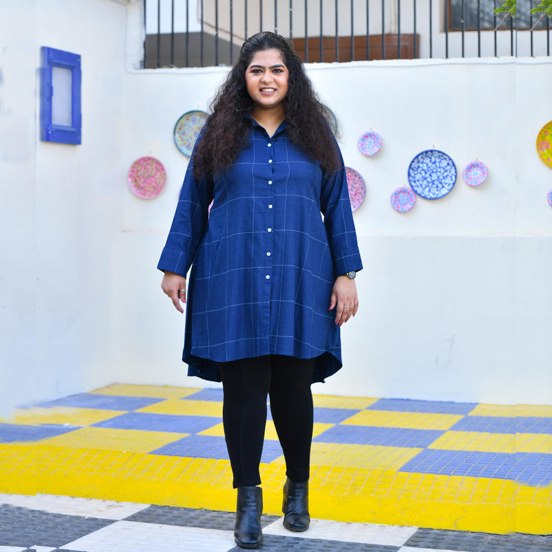 Fun Blue Woollen Shirt Dress
