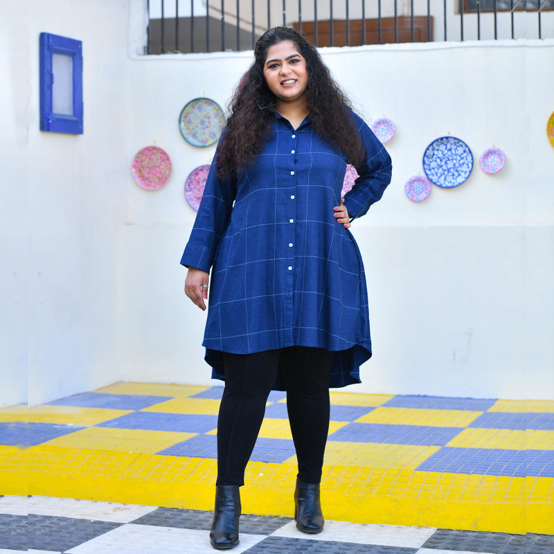 Fun Blue Woollen Shirt Dress