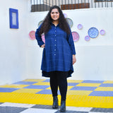 Fun Blue Woollen Shirt Dress