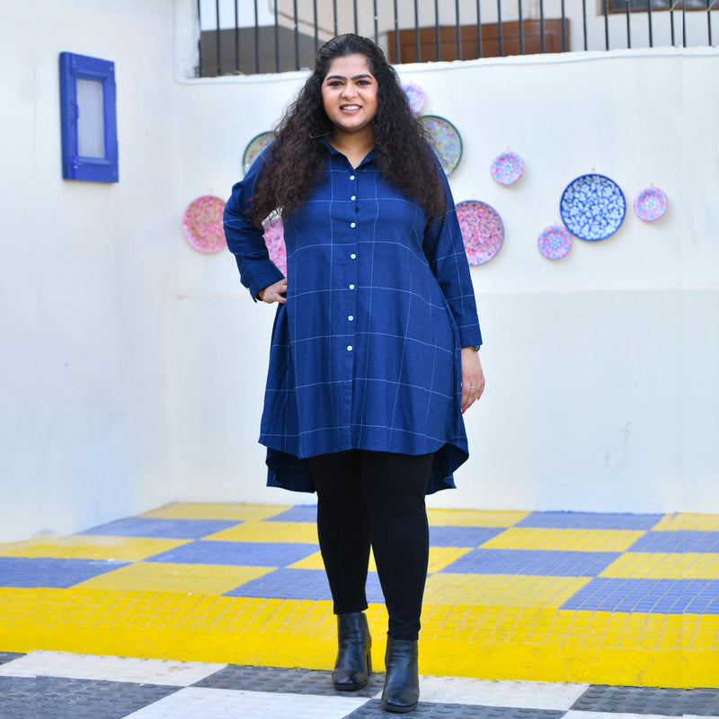 Fun Blue Woollen Shirt Dress